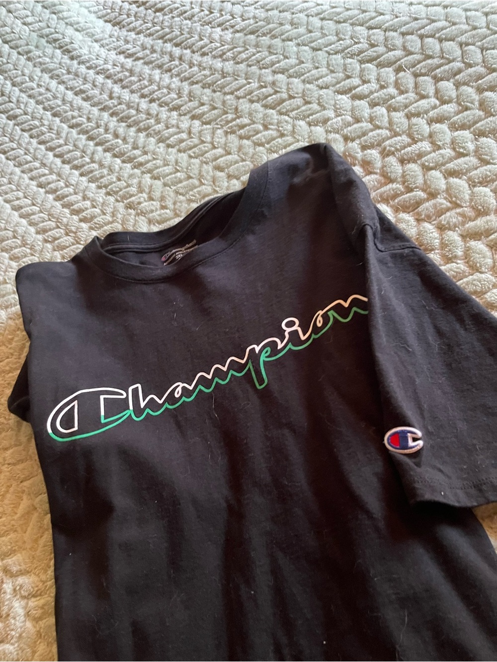 NEW SIZE 2X CHAMPION T SHIRT COTTON BLACK w/ Green and White insignia on chest